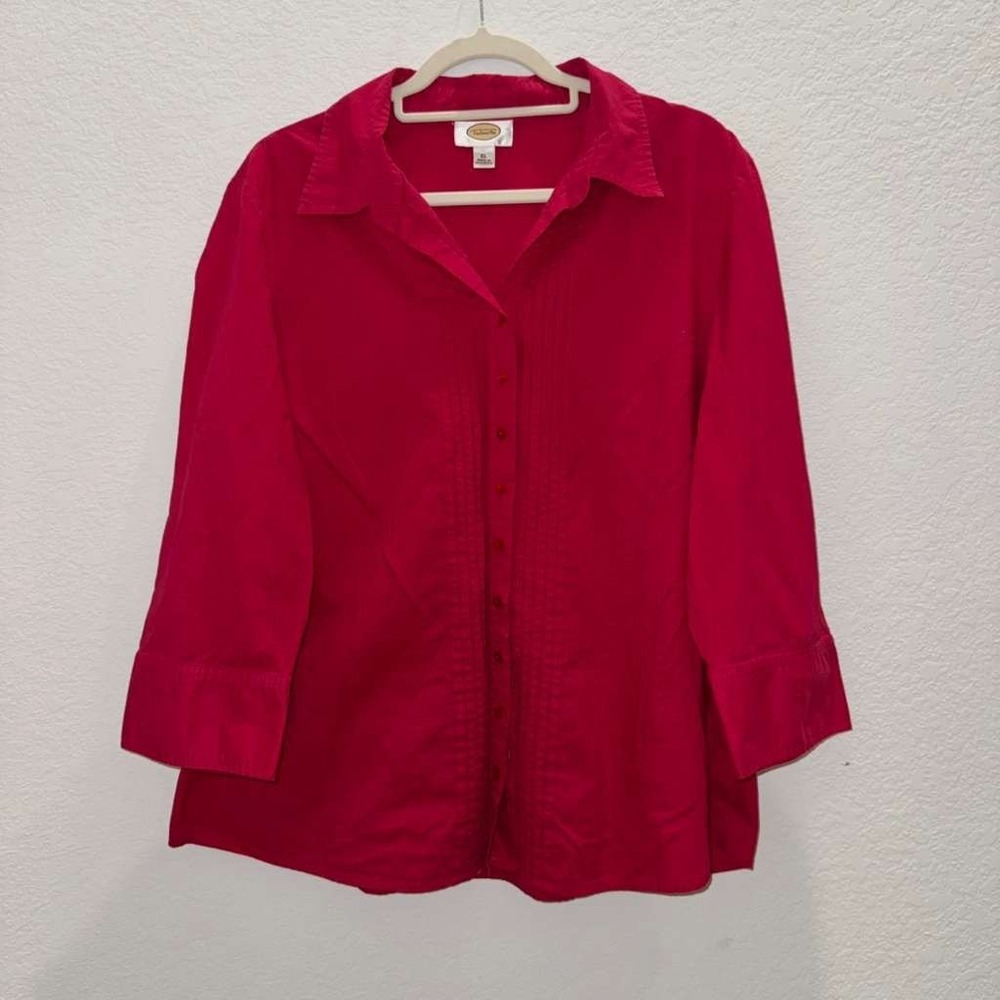 Talbots Women's Size XL Button Up Shirt Pleated Pink Work Office 100% Cotton